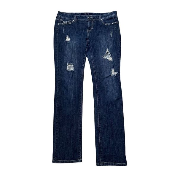 EARL Jeans Juniors Sz 13 Distressed Straight Leg Bling - Picture 1 of 7